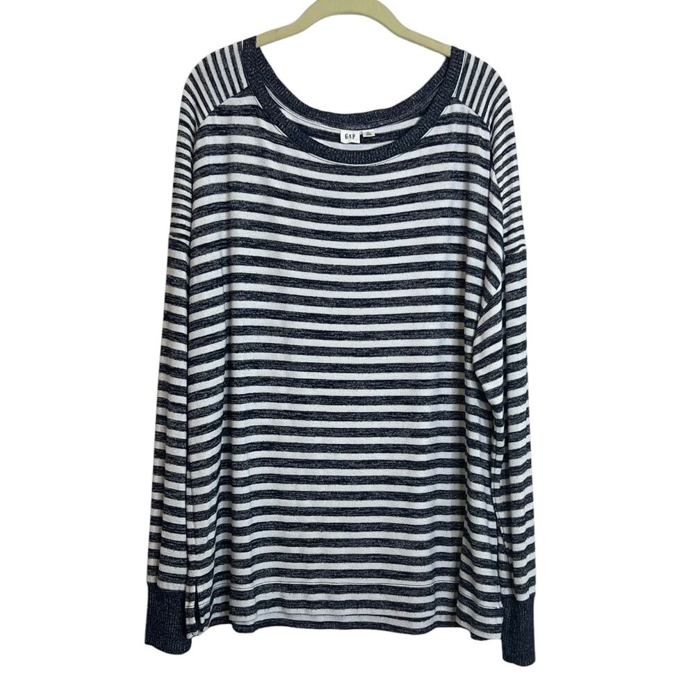 Gap Womens Lightweight Knit Sweater XL Tall Dark Gray White Striped
